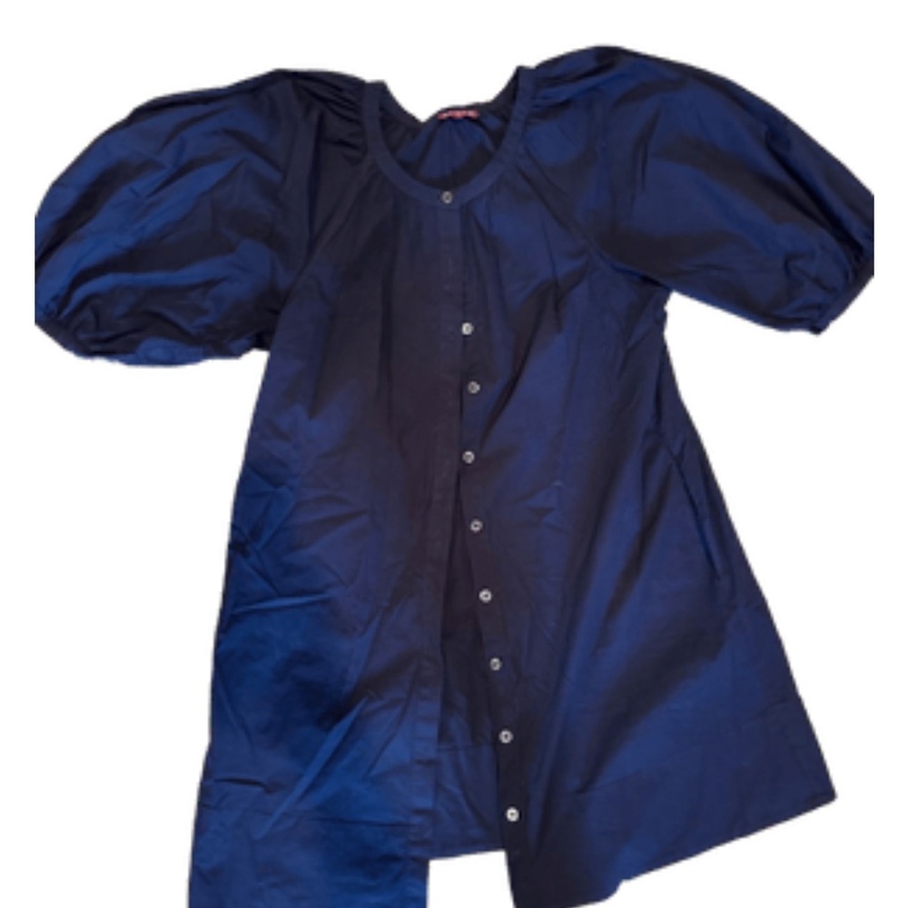 STAUD Navy Blue Puff Sleeve Button-Down Dress